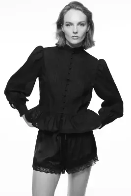 Blouse péplum en coton - Noir — photo 3