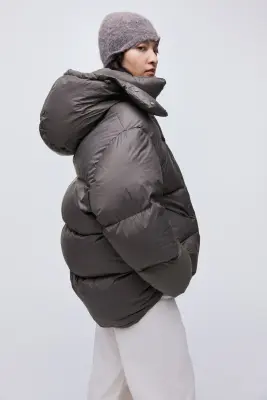 Hooded down puffer jacket - Grège foncé — photo 4