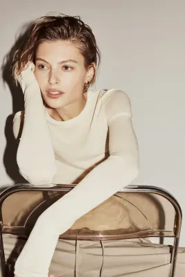 Top en soie mélangée - Jaune clair — photo 2