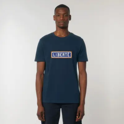 T-SHIRT COTON BIO BRODÉ - LIBERTÉ - NAVY — photo 4