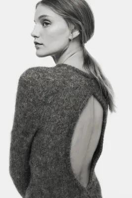 Robe en mohair mélangé avec dos ouvert - Gris foncé chiné — photo 3