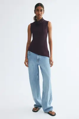 Top ajusté avec col roulé - Violet prune foncé — photo 1