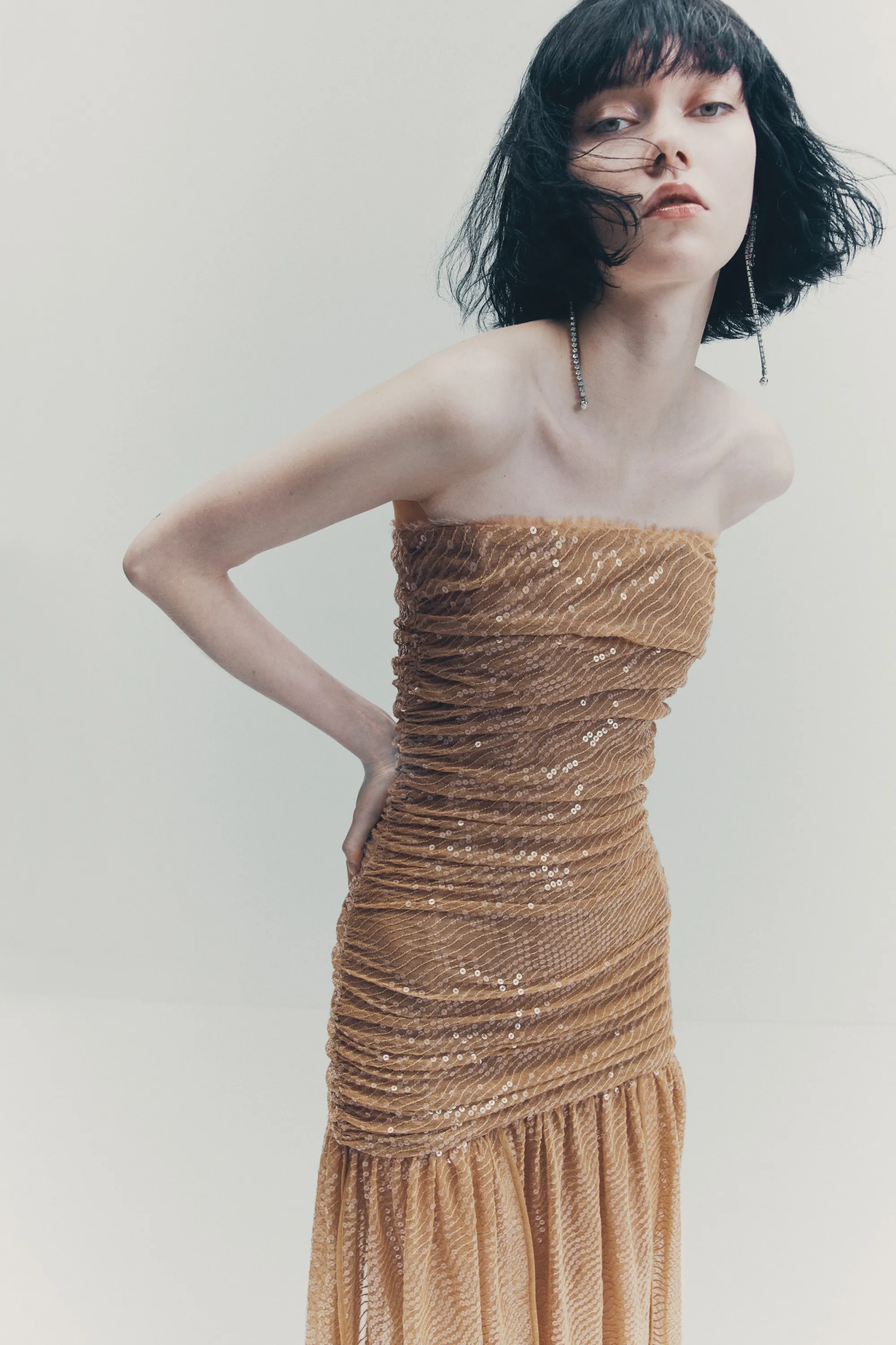 Robe de soirée à sequins - Beige