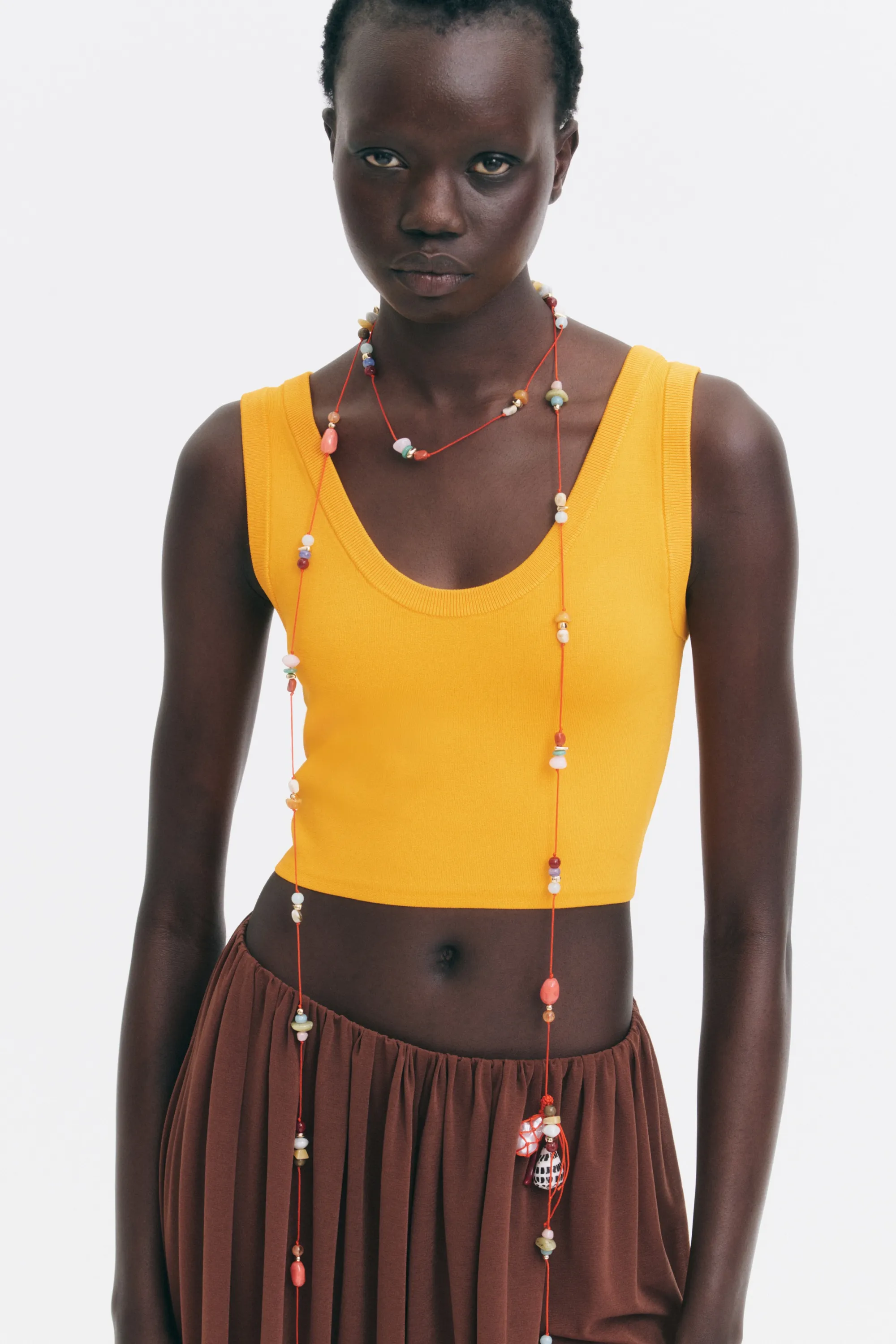 Débardeur court en maille fine - Orange vif