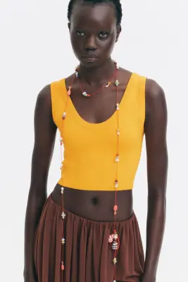 Débardeur court en maille fine - Orange vif — photo 1