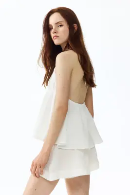 Mini short à taille smockée - Ivoire — photo 3