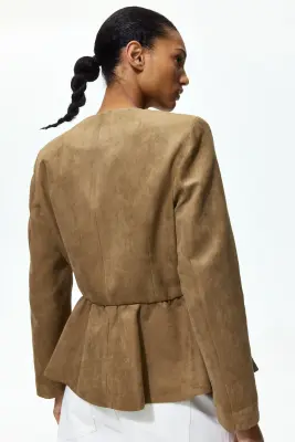 Veste péplum sans col - Beige foncé — photo 3