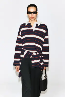 POLO RUGBY RAYÉ EN COTON - BLEU MARINE / ROUGE / RAYURES — photo 2
