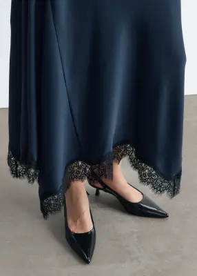 Jupe longue avec détails en dentelle - Bleu foncé — photo 1