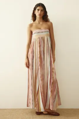 Longue robe bandeau - Beige clair/rayé — photo 1