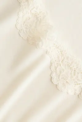 Top bordé à manches longues avec dentelle - Crème — photo 4