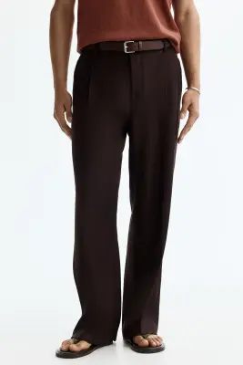 Pantalon chic Relaxed Fit en lin mélangé - Marron foncé — photo 1