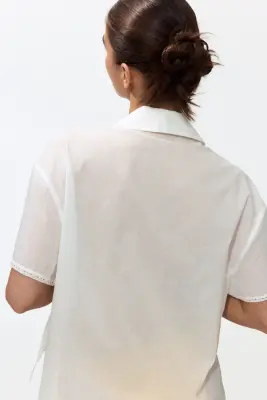 Chemise de plage avec dentelle - Blanc — photo 2