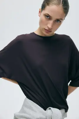 Batwing-sleeved viscose top - Marron foncé — photo 2