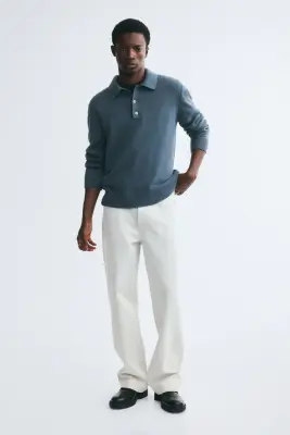 Polo Regular Fit en maille - Bleu canard ancien — photo 1