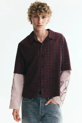 Chemise superposée Relaxed Fit - Rouge foncé/carreaux — photo 2