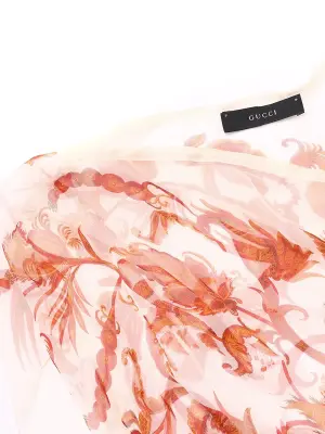 Robe en voile de soie et ceinture foulard imprimée d'oiseaux Phoenix orange et blanc Prix boutique 1700€ — photo 5