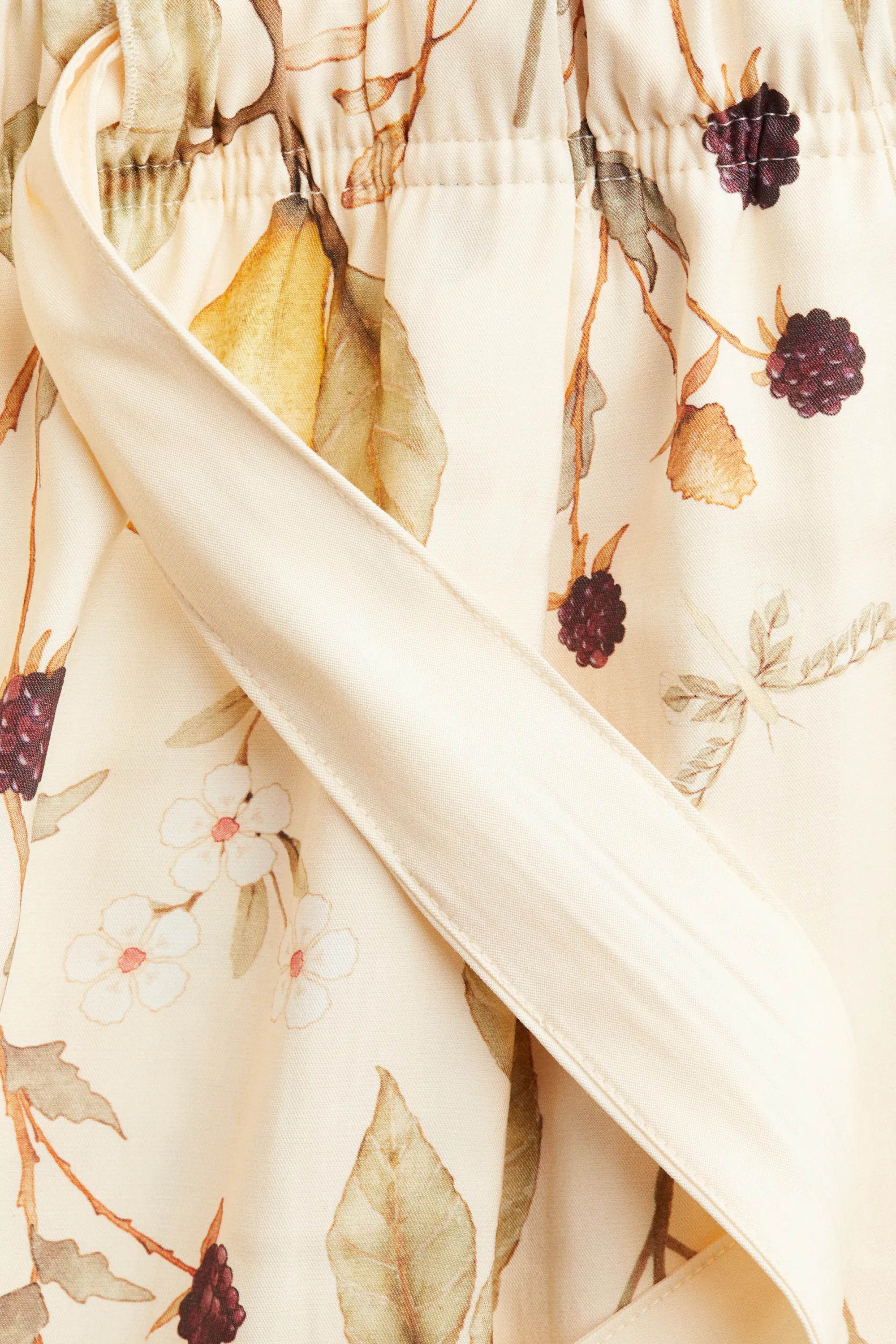 Pantalon large avec ceinture à nouer - Beige clair/fleuri