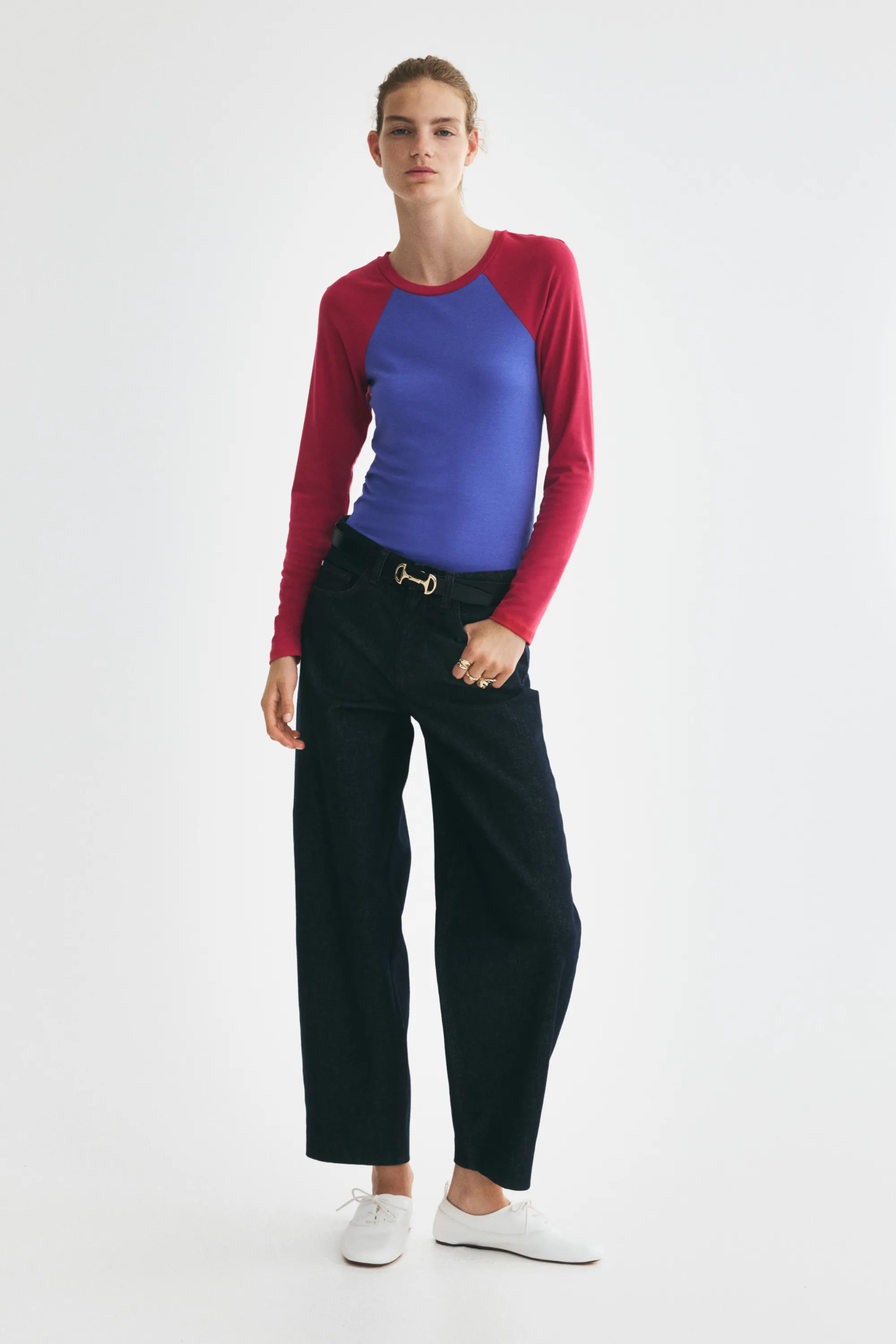 Top en jersey avec manches raglan - Bleu/color block