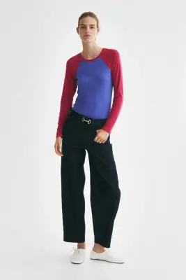 Top en jersey avec manches raglan - Bleu/color block — photo 1