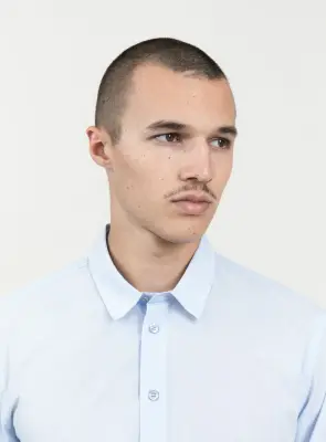 Shirt with Small Collar Stand in Sky Blue End-on-End — photo 2