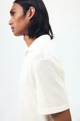 Polo Regular Fit en maille ajourée - Crème — photo 5