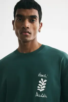 T-shirt Loose Fit - Vert foncé/Henri Matisse — photo 3