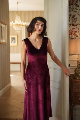 Emmelyn Velvet Dress - Bordeaux — photo 1