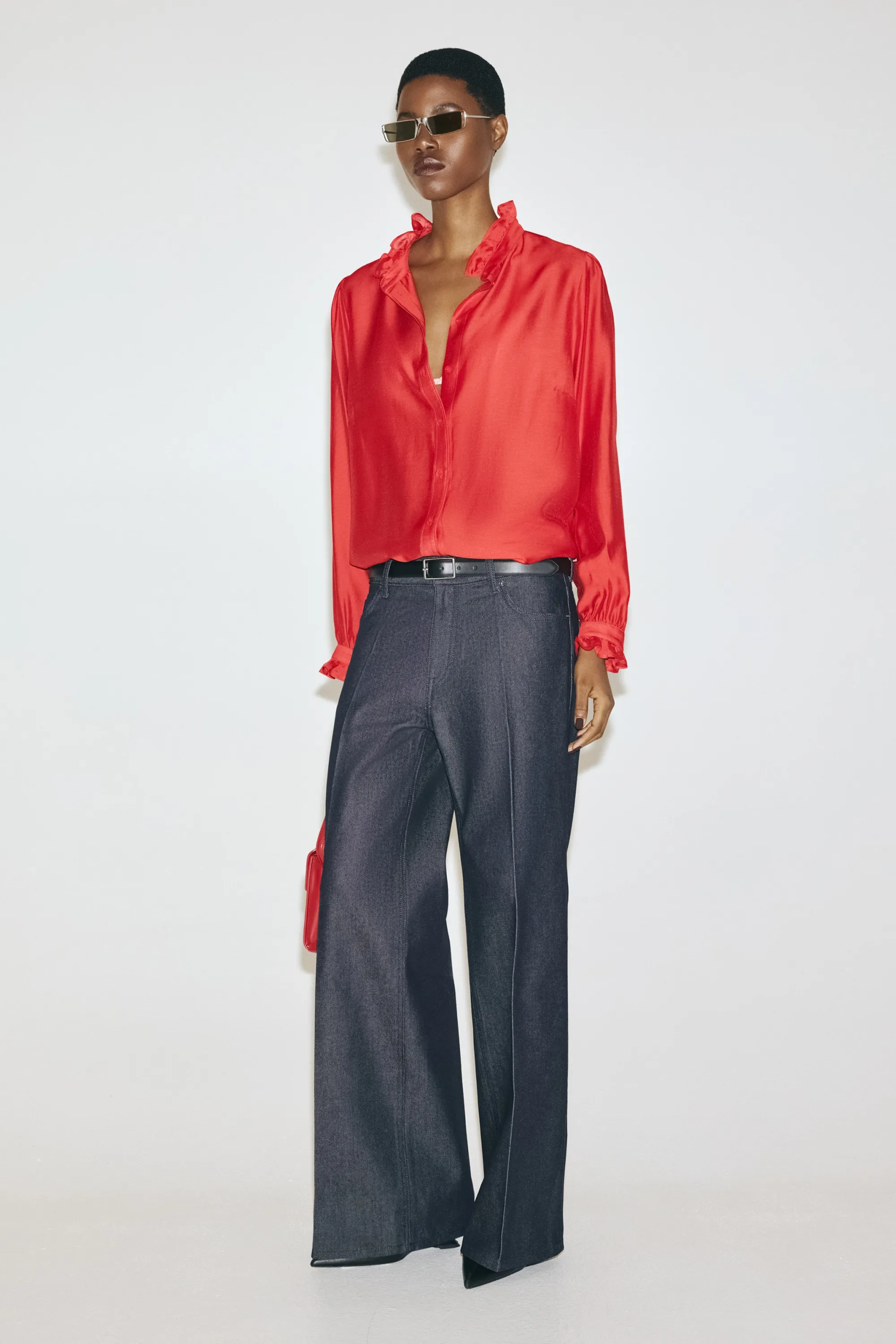 Blouse à col volanté - Rouge