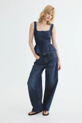 Top péplum en denim - Bleu denim foncé — photo 1