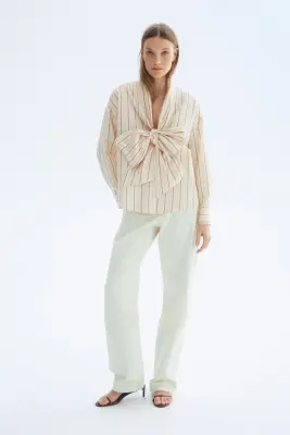 Chemise à nouer en popeline - Beige clair/rayé — photo 1