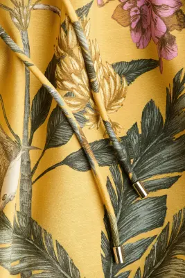 Robe en lin mélangé avec ceinture à nouer - Jaune moutarde/plantes — photo 2