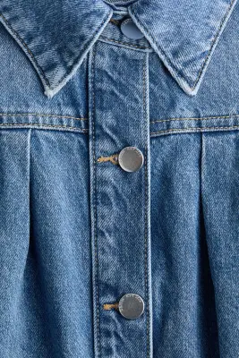 Veste oversize plissée en denim - Bleu denim clair — photo 5