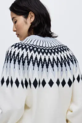 Pull en maille jacquard - Crème/motif — photo 2