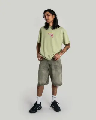 Short homeboy x-tra baggy dye denim – washed green — photo 4