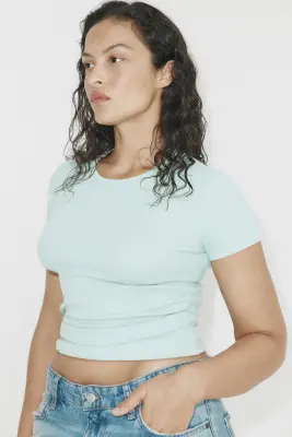T-shirt côtelé - Turquoise clair — photo 1
