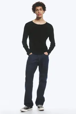 T-shirt Henley manches longues - Noir — photo 1