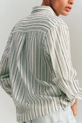 CHEMISE OVERSIZE EN POPELINE RAYÉE - BLANC / VERT / RAYÉ — photo 2
