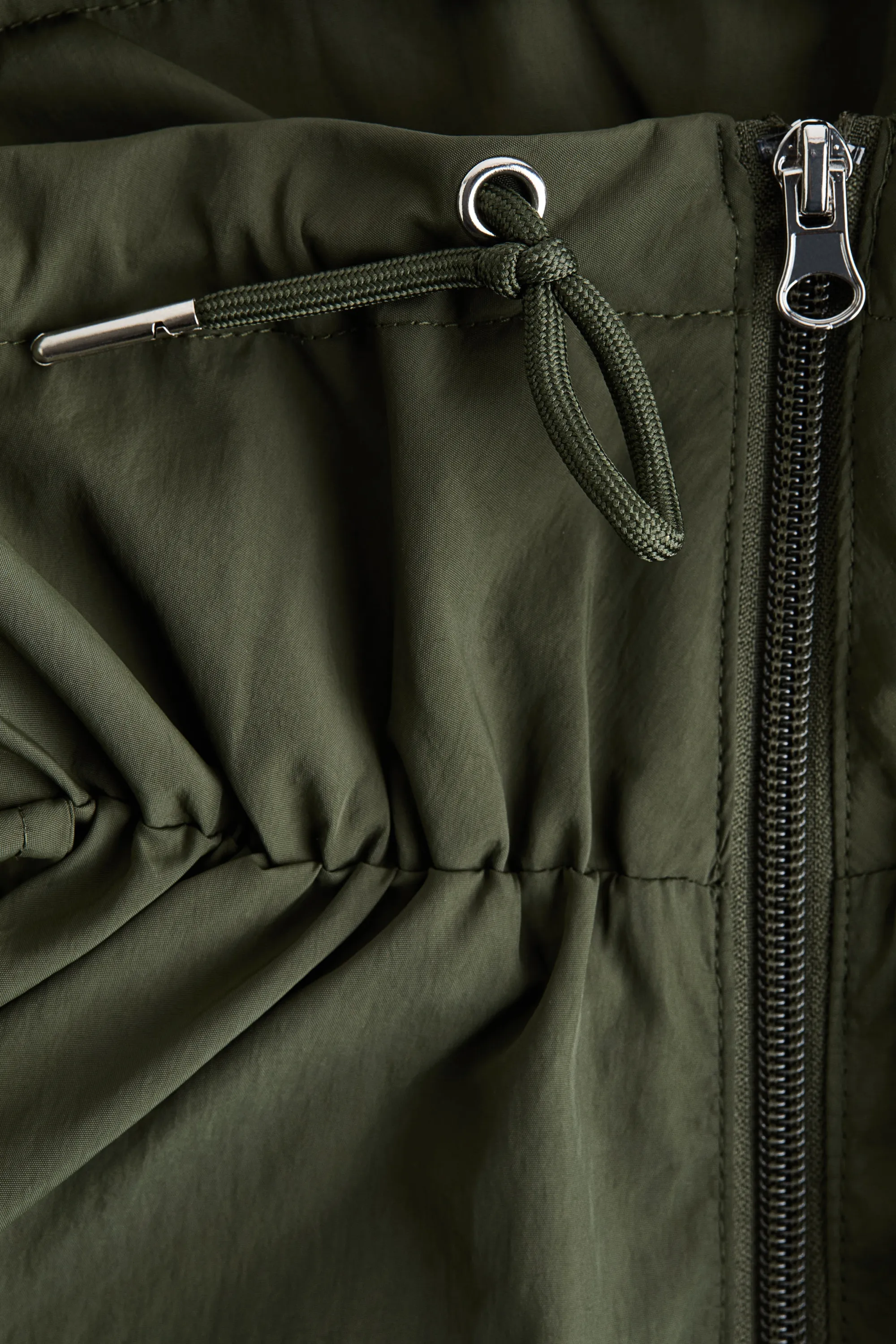 Veste à col entonnoir en nylon - Vert kaki foncé