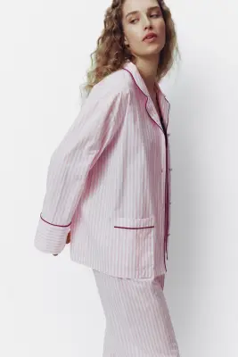 Pantalon de pyjama en coton - Rose clair/rayé — photo 2