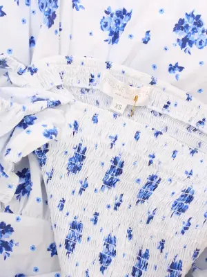 Robe longue en coton blanc fleuri bleu Prix boutique 725€ Taille XS — photo 3