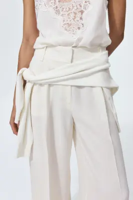 Pantalon chic à jambes larges - Crème — photo 2