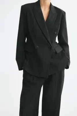 Blazer à fermeture croisée - Gris foncé/rayures tennis — photo 2