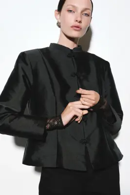 Veste avec boutons noués - Noir — photo 2