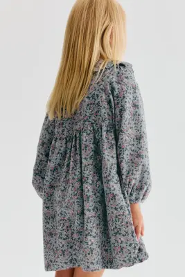 Robe en velours côtelé avec col Claudine - Turquoise pâle/fleuri — photo 2