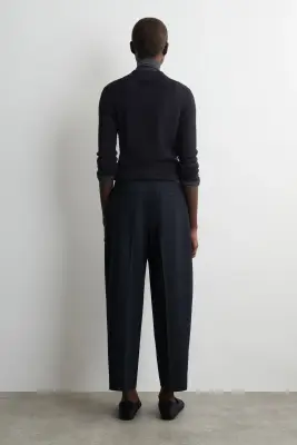 PANTALON BARREL EN LAINE MÉLANGÉE - BLEU MARINE — photo 4