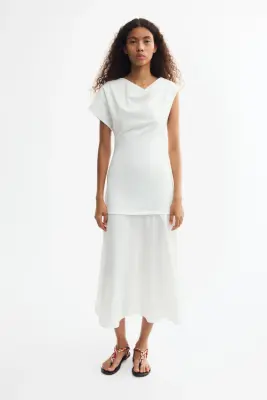 Robe asymétrique bi-matière - Crème — photo 1
