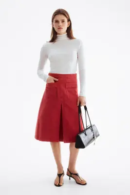Jupe trapèze en twill - Rouge — photo 1