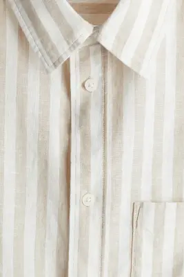 Chemise Regular Fit en lin mélangé - Beige/rayé — photo 1