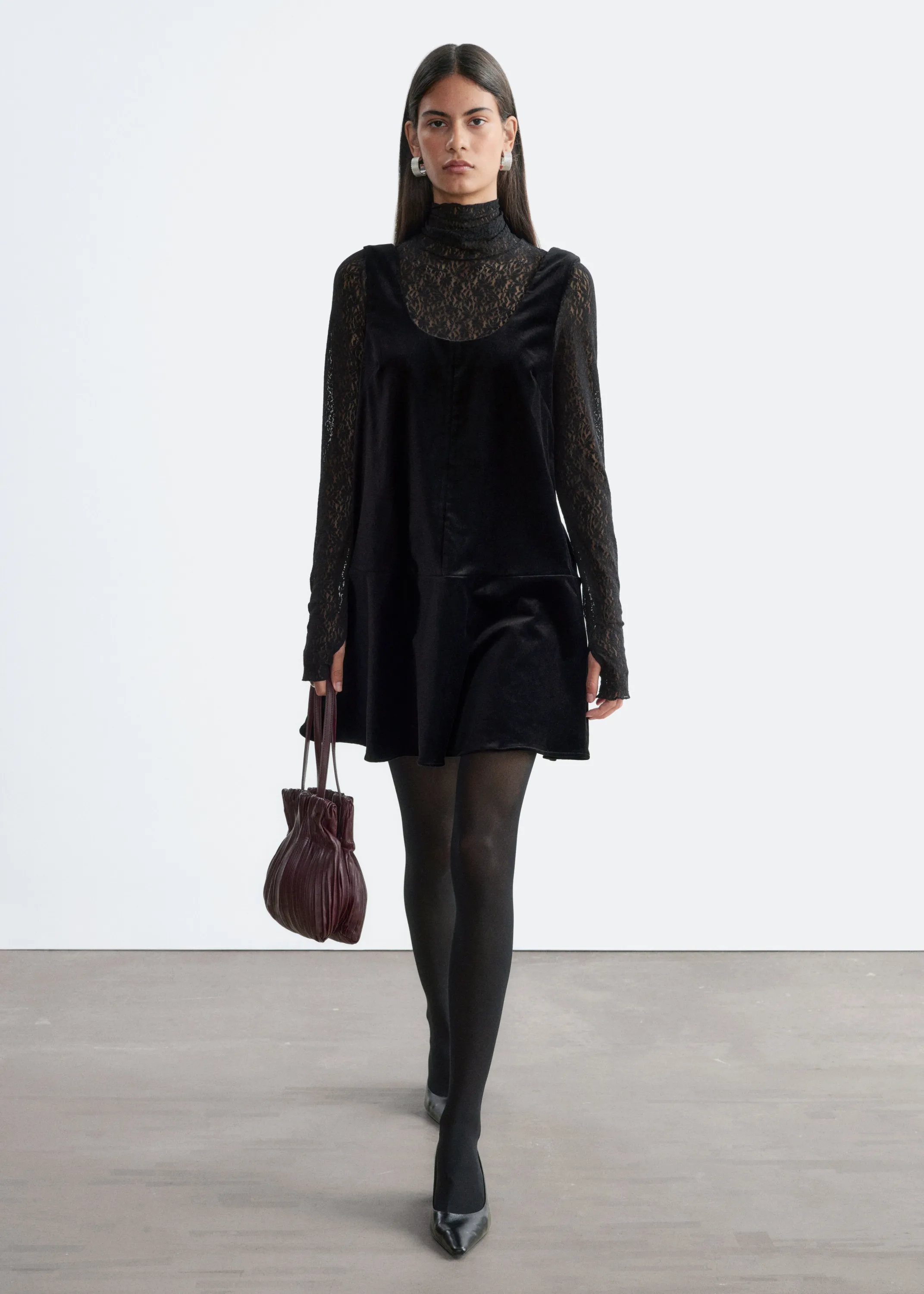 Robe courte en velours - Noir